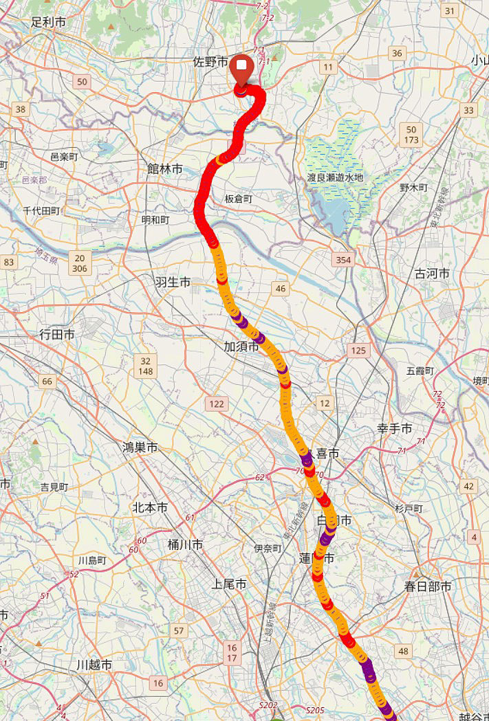 外出中のGPSロガーの様子～地図